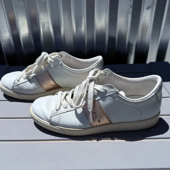 Ecco White Sneakers Tennis Shoes Leather bronze silver accents EU 37 - Picture 6 of 11